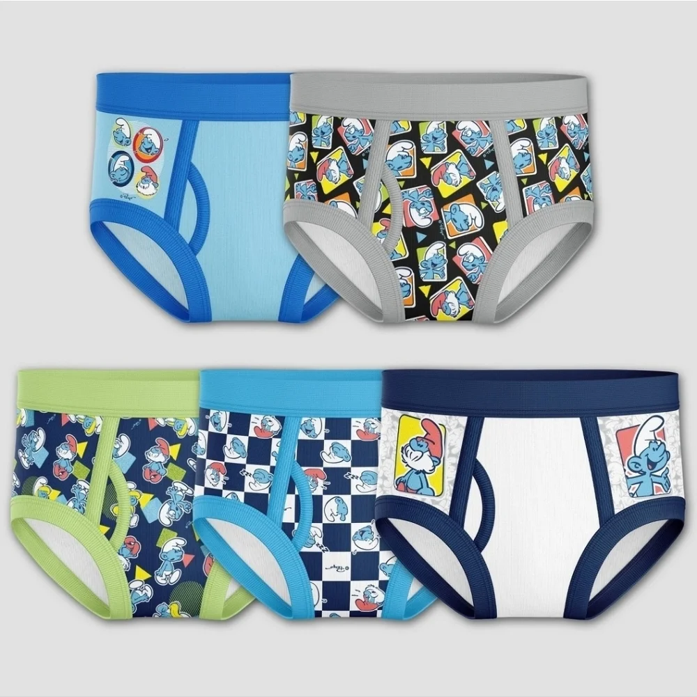 NWT The Smurfs Kids 5 PC Boy's Cotton Briefs Underwear 2 Pack SZ 8